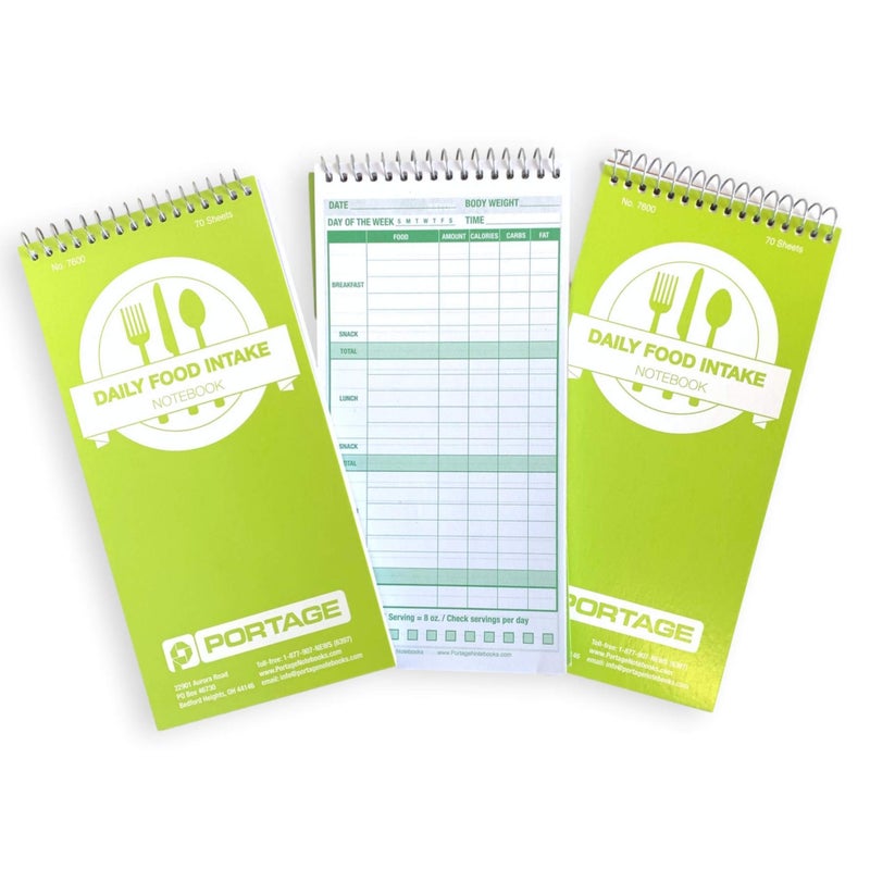 Portage Food Diet Journal - Notebook for Daily Food Intake with Template to Track Calories, a Diet Diary, Meal Tracker â€“ 4 x 8 Inches, 70 Sheets, 140 Pages, (Pack of 3) - Image 1